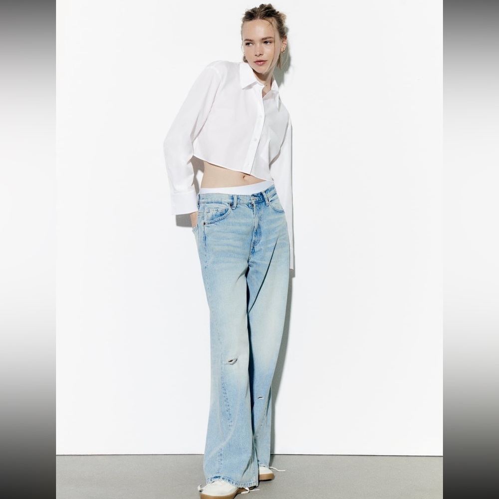 ZARA crop poplin shirt size M